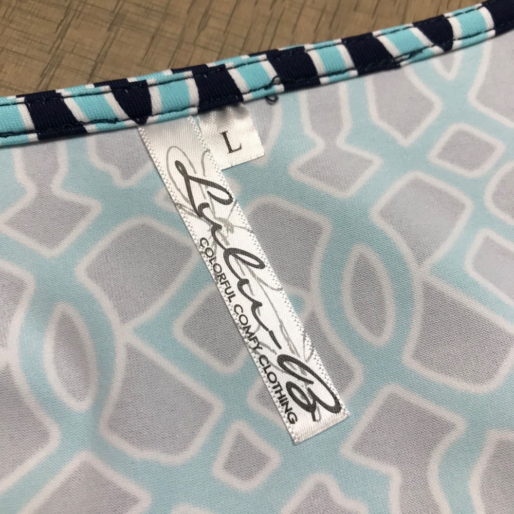 Lulu B Dress Womens Size L Blue Printed V-Neck Geometric Shift Stretch Beach - Picture 4 of 10